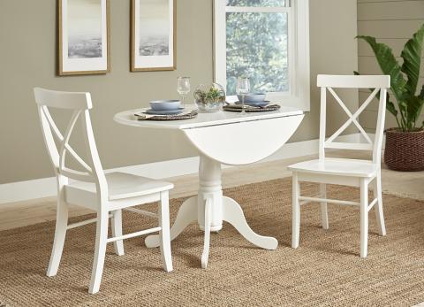 John Thomas 42" Round Dropleaf with X Back side chair White